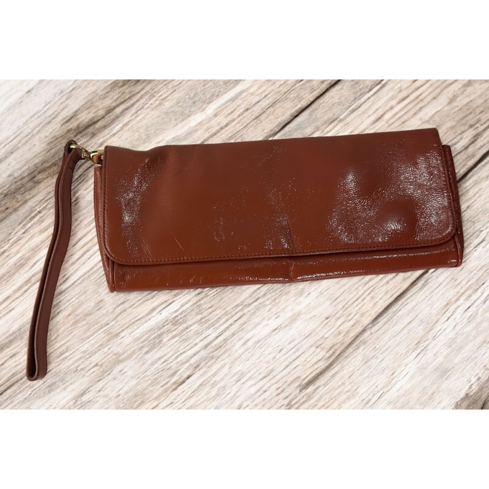 Hobo International Apricot Patent Leather Clutch Bag Small Rectangle Fold over - Picture 12 of 12